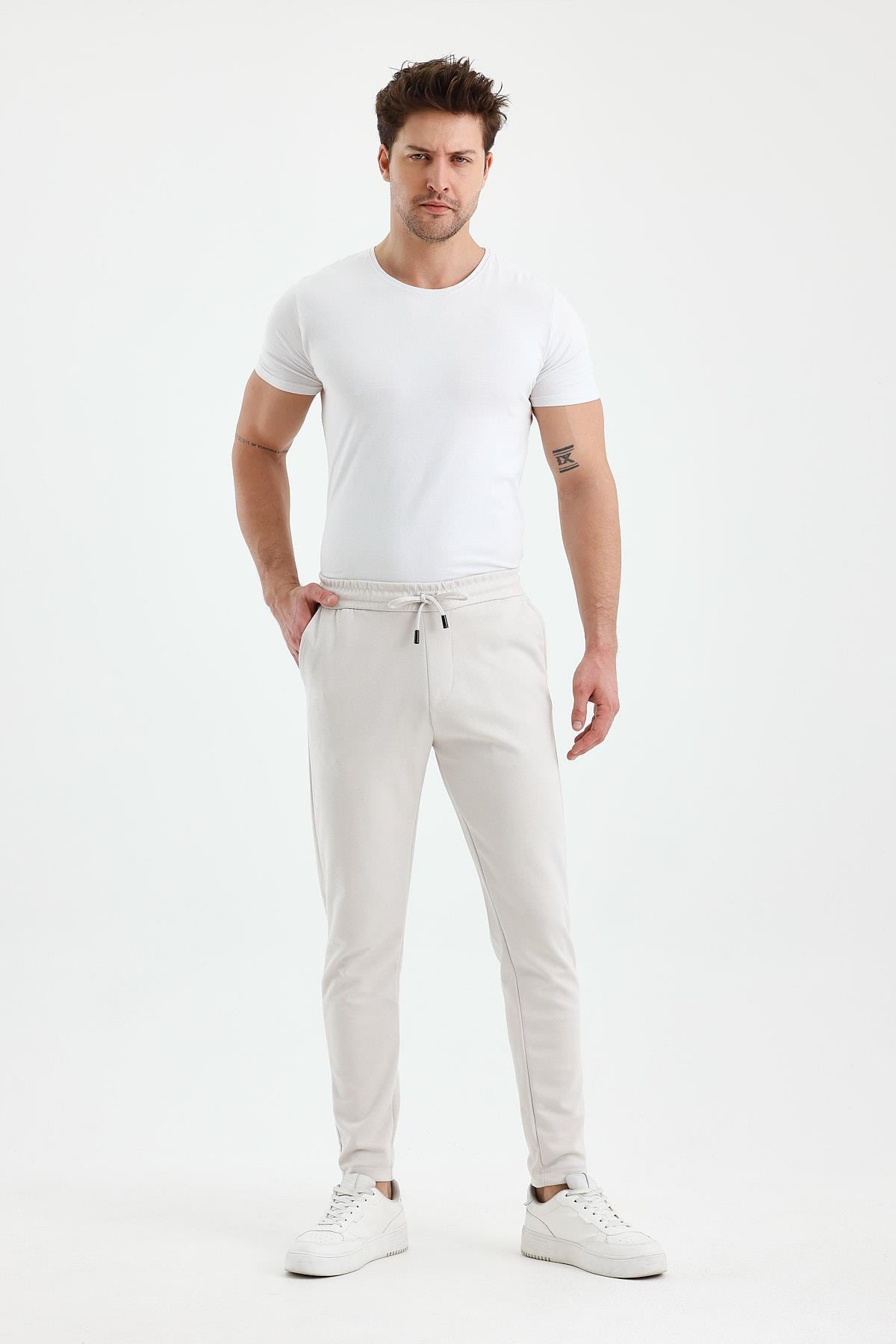 FİHA/9535-ERKEK DÜZ PAÇA JOGGER PANTOLON - TAŞ