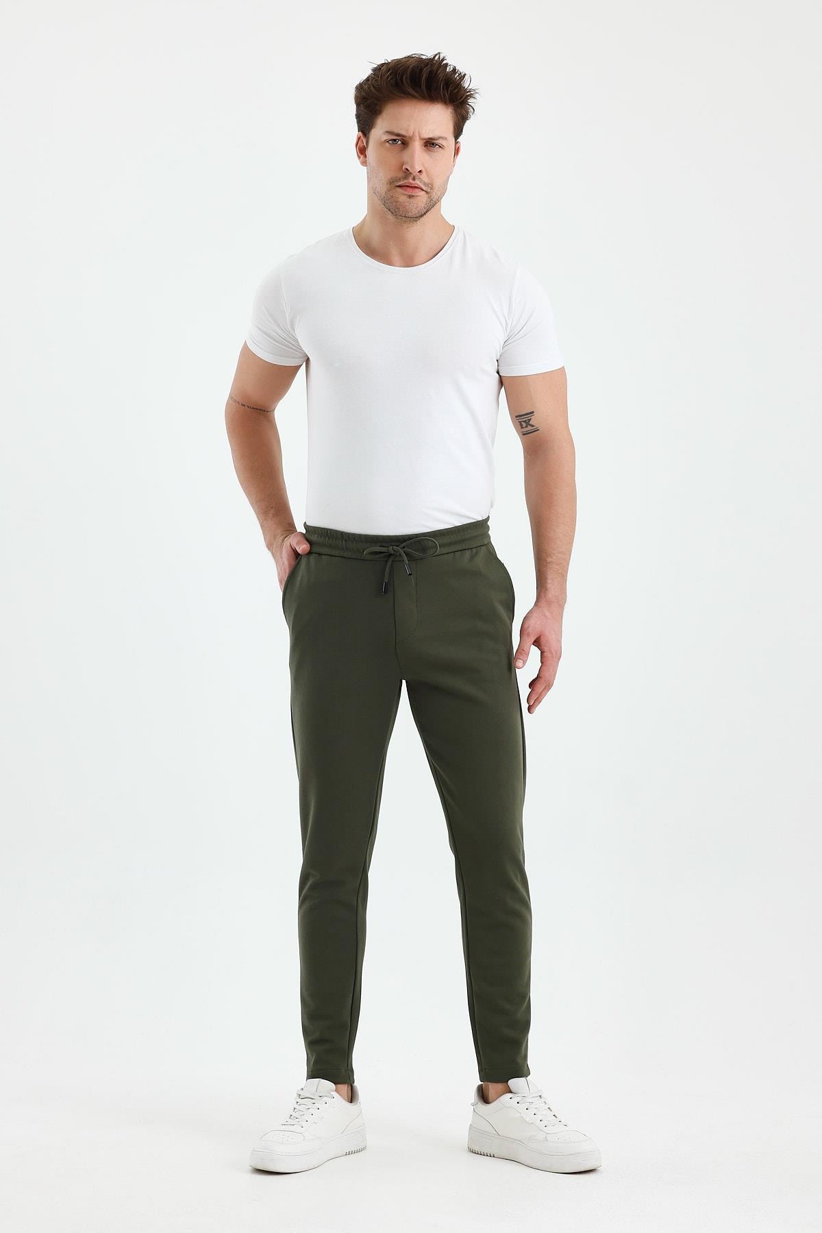 FİHA/9535-ERKEK DÜZ PAÇA JOGGER PANTOLON - HAKİ