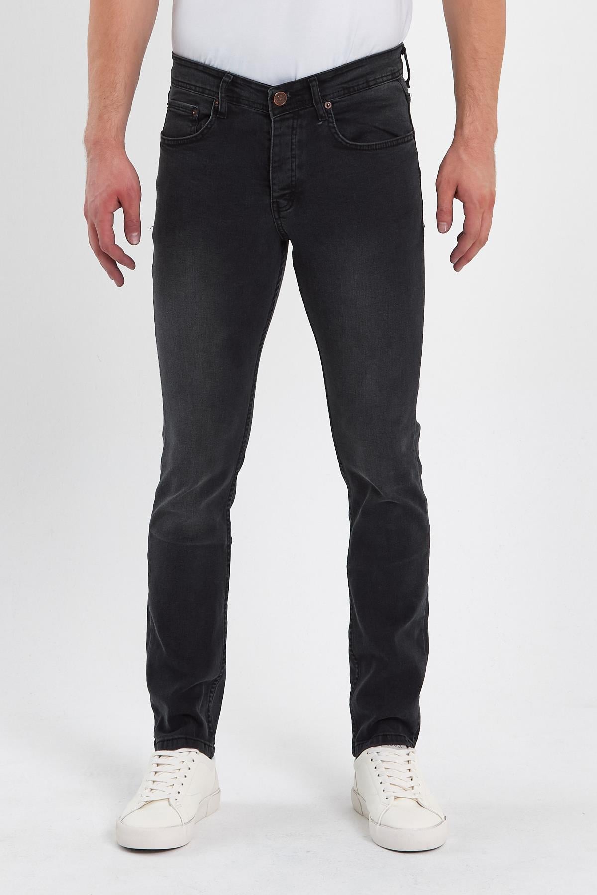FİHA/BABA-8067 ERKEKN FERMUARLI TAŞLI KLASİK JEANS - ANTRASİT 