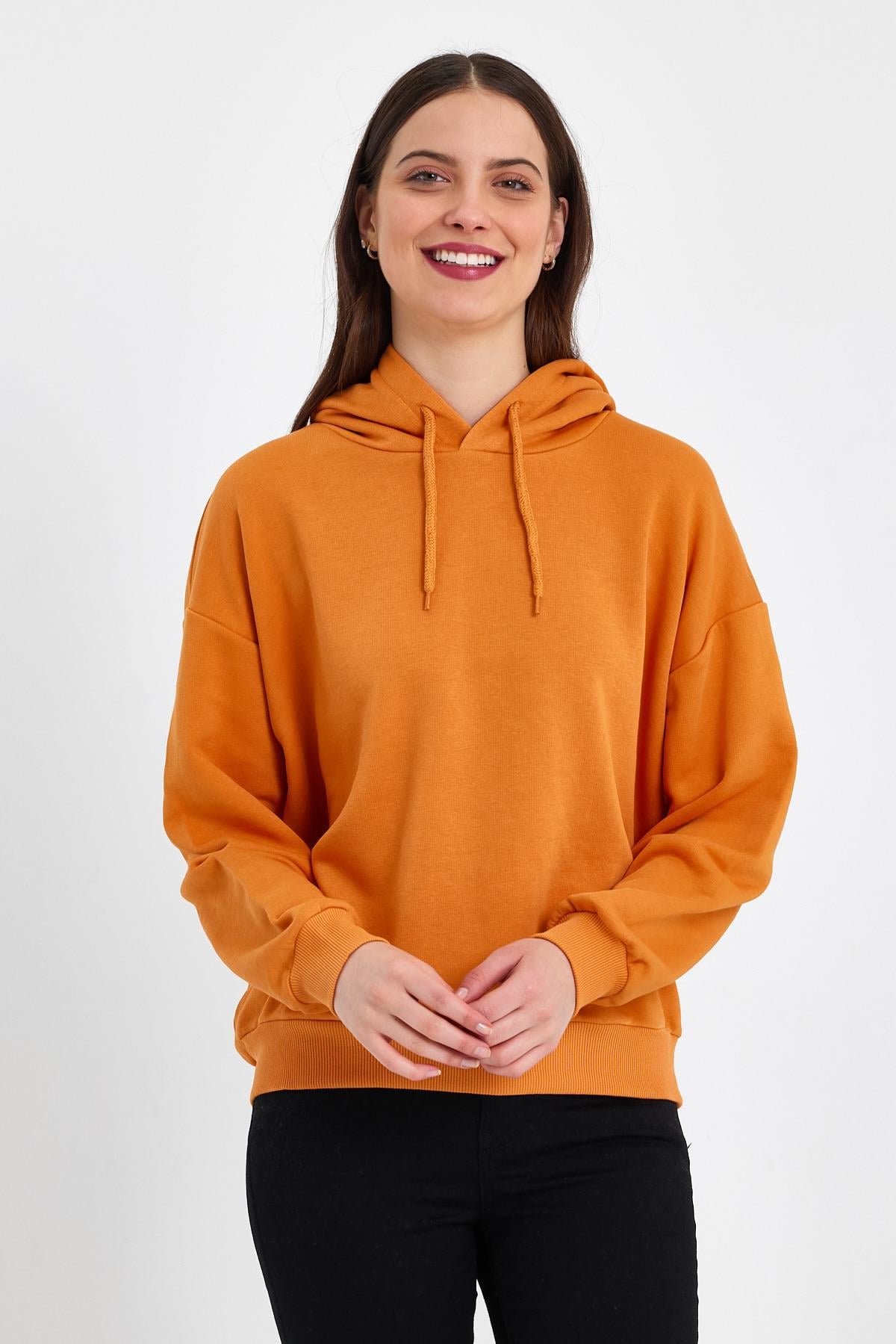 FİHA/DİDİNMEK-5010 KADIN ŞARDONSUZ KAPŞONLU OVERSIZE SWEAT - HARDAL SARISI 