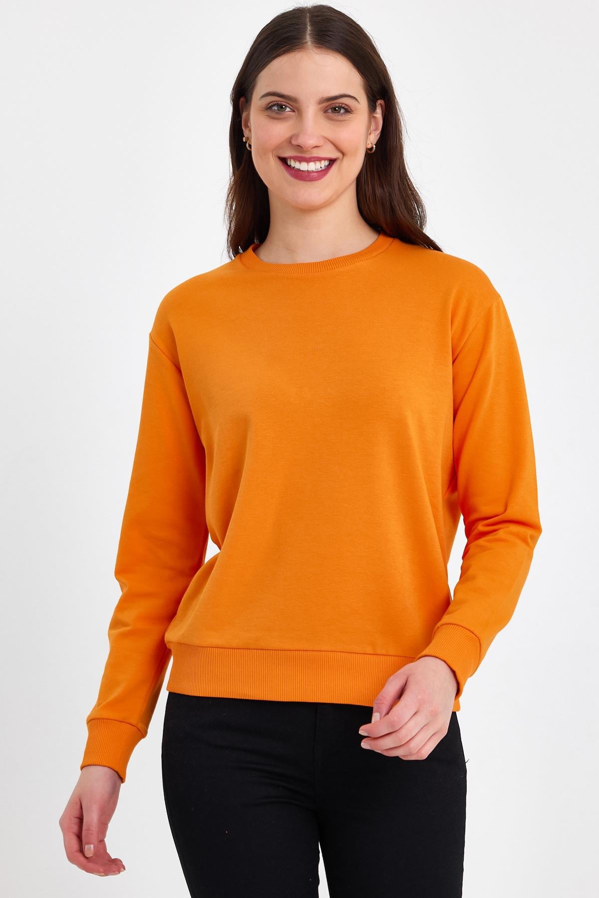 FİHA/GALEMLİK-5011 KADIN LİKRALI KOMPAK SIFIR YAKA SWEAT - TURUNCU
