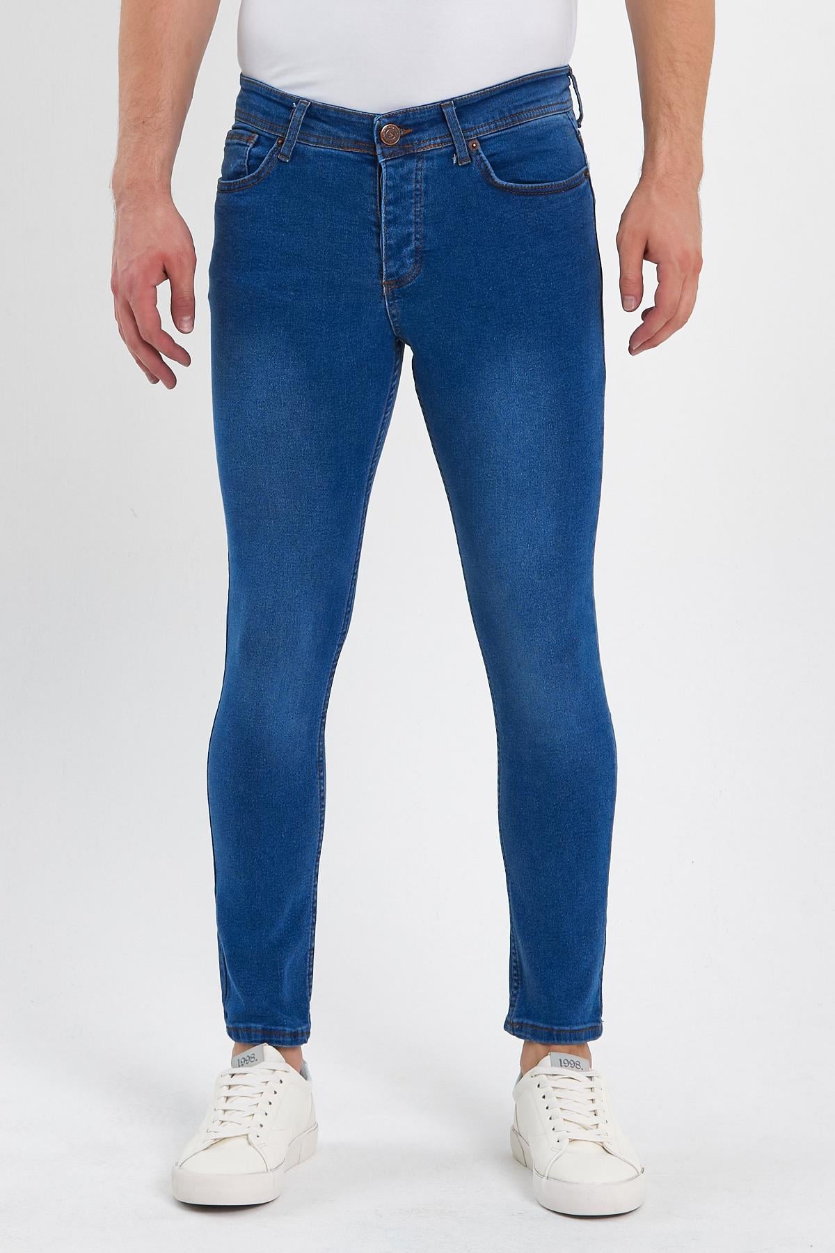 FİHA/GÖLÜK-8940 ERKEK DÜĞMELİ TAŞLI SKİNNY JEANS - MAVİ 