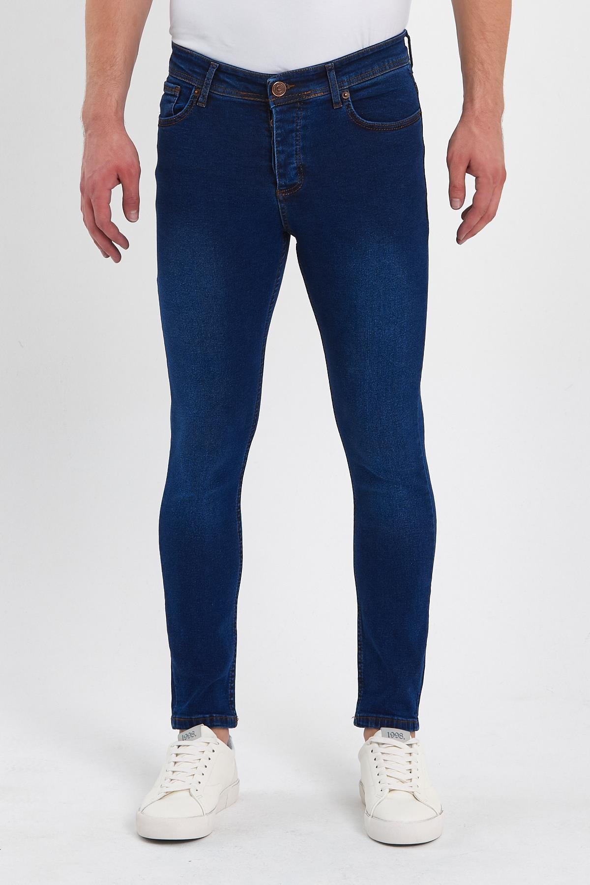 FİHA/GÖLÜK-8940 ERKEK DÜĞMELİ TAŞLI SKİNNY JEANS - KOYU MAVİ