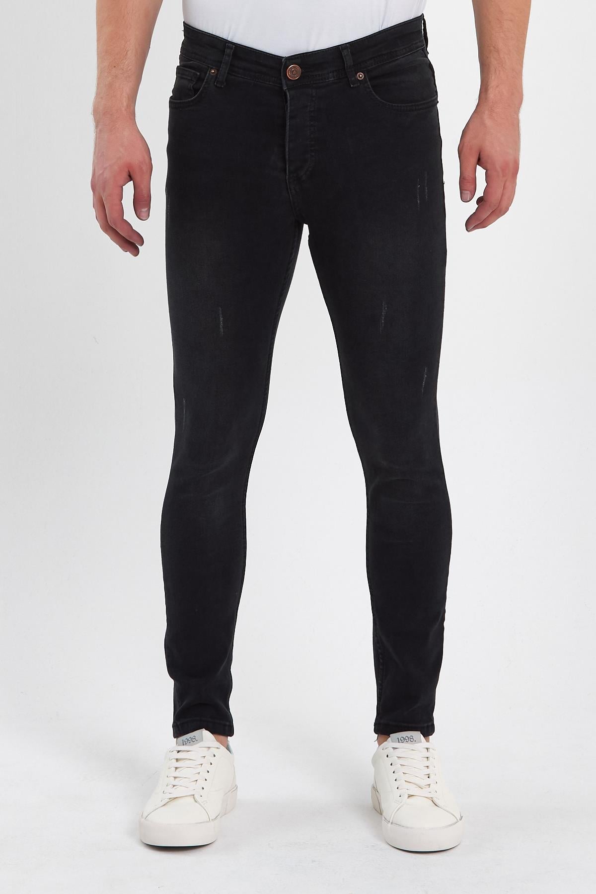 FİHA/GOYA-8859 ERKEK DÜĞMELİ TAŞLI TIRNAKLI SKİNNY JEANS - ANTRASİT 