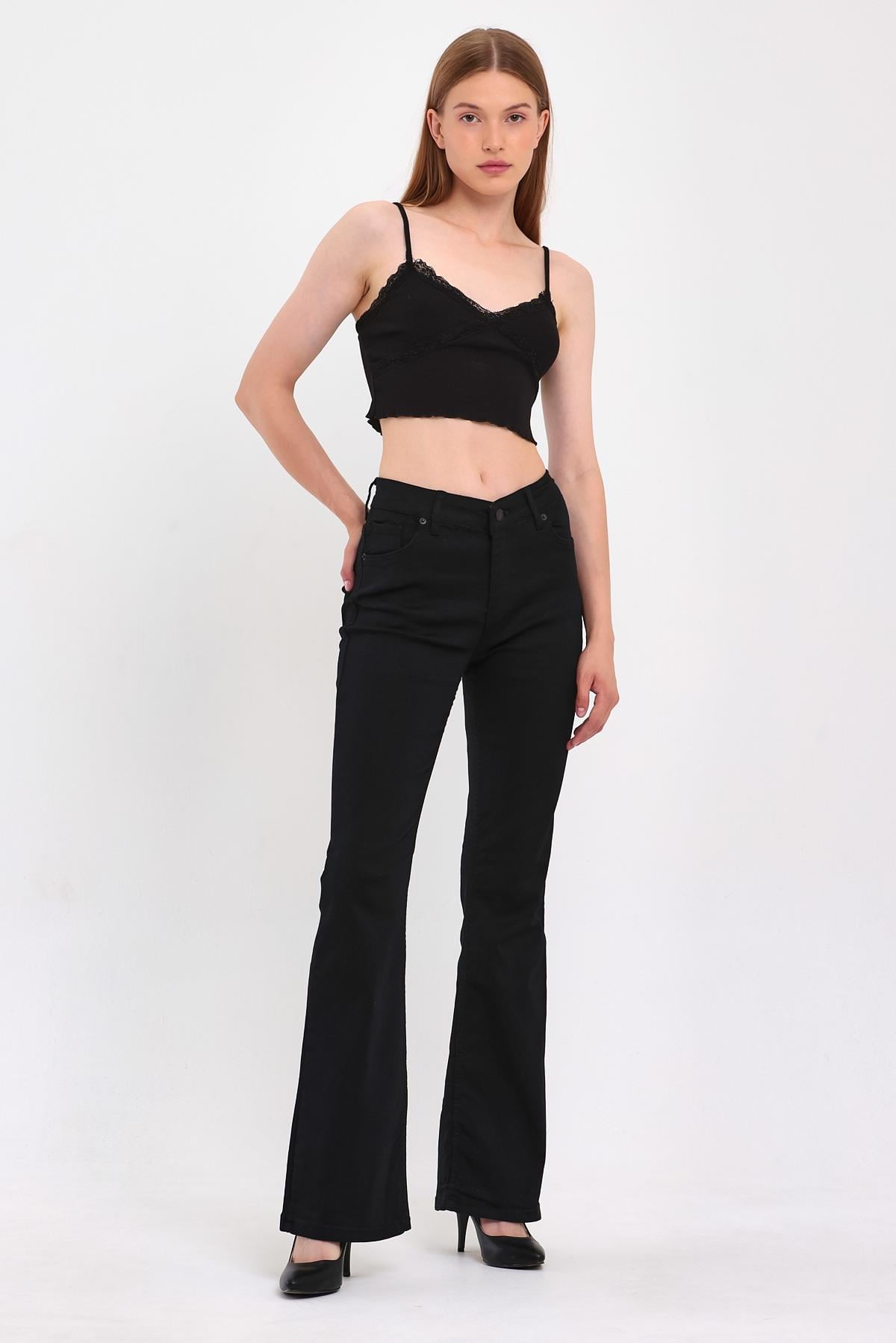 FİHA/LOMYA-4348 KADIN İSPANYOL PAÇA  JEANS - SİYAH