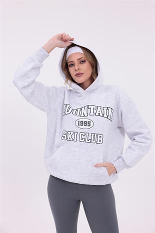 FİHA/2516-BASKILI OVERSIZE KAPSONLU SWEAT - KARMELANJ