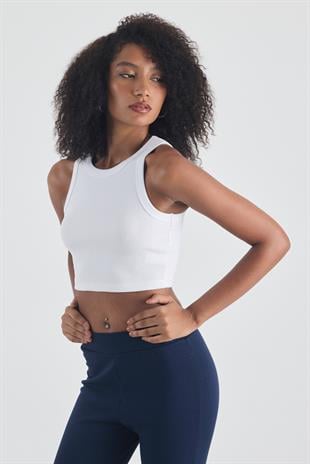 FİHA/3049-KADIN KAŞKORSE BİYELİ CROP - BEYAZ