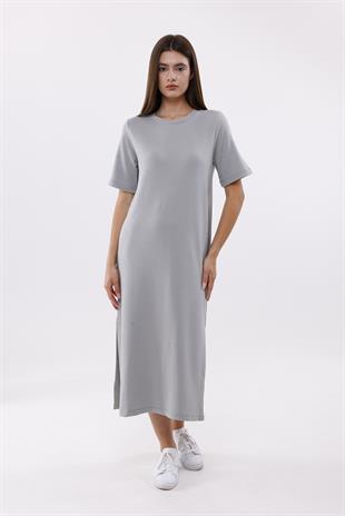 FİHA/3053-KADIN UZUN ELBİSE - ULTIMATE GRAY