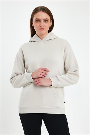 FİHA/5019-UNISEX 3 İPLİK ŞARDONLU KAPŞONLU SWEAT - TAŞ