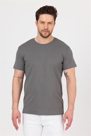 FİHA/7032-UNISEX RİBANA COMPACT PENYE SIFIR YAKA TSHIRT - FÜME