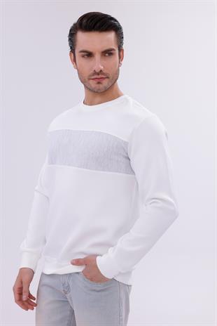 FİHA/9118-ERKEK SIFIR YAKA ÖN PARÇALI SWEAT - BEYAZ