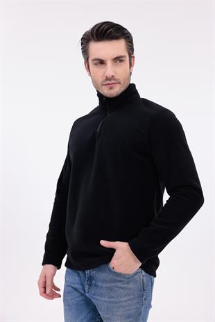 FİHA/9125-ERKEK YARIM FERMUARLI DİK YAKA POLAR SWEAT - SİYAH