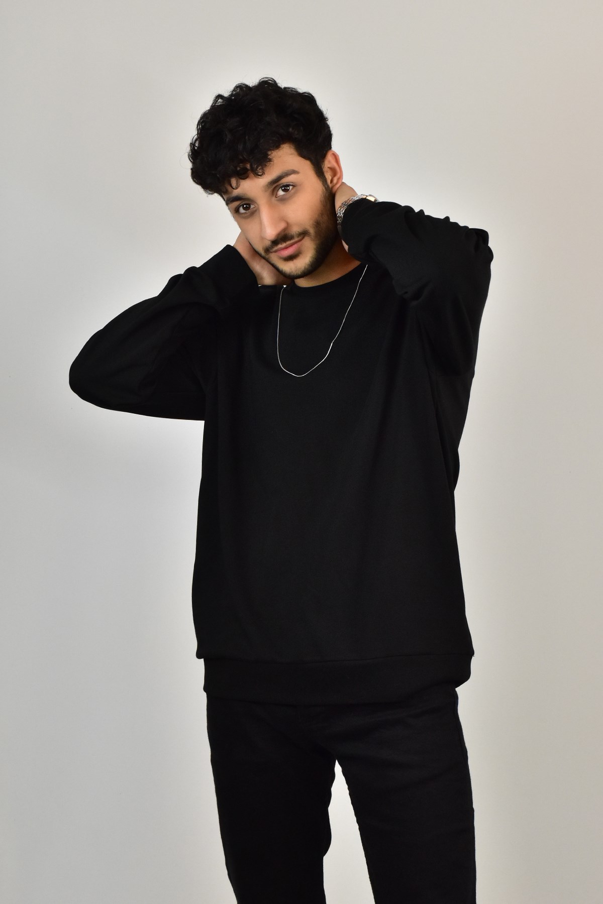 9025 ŞEBEK SIFIR YAKA SWEATSHİRT  LİKRALI SİYAH