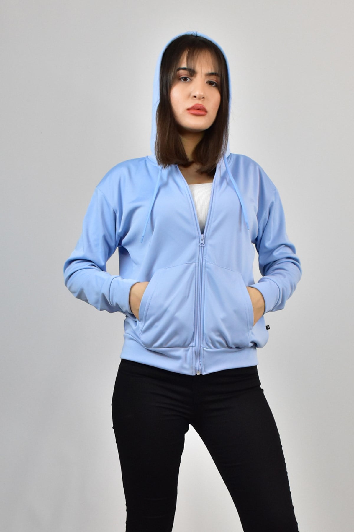 AKAT KAPŞONLU FERMUARLI SWEATSHİRT MAVİ