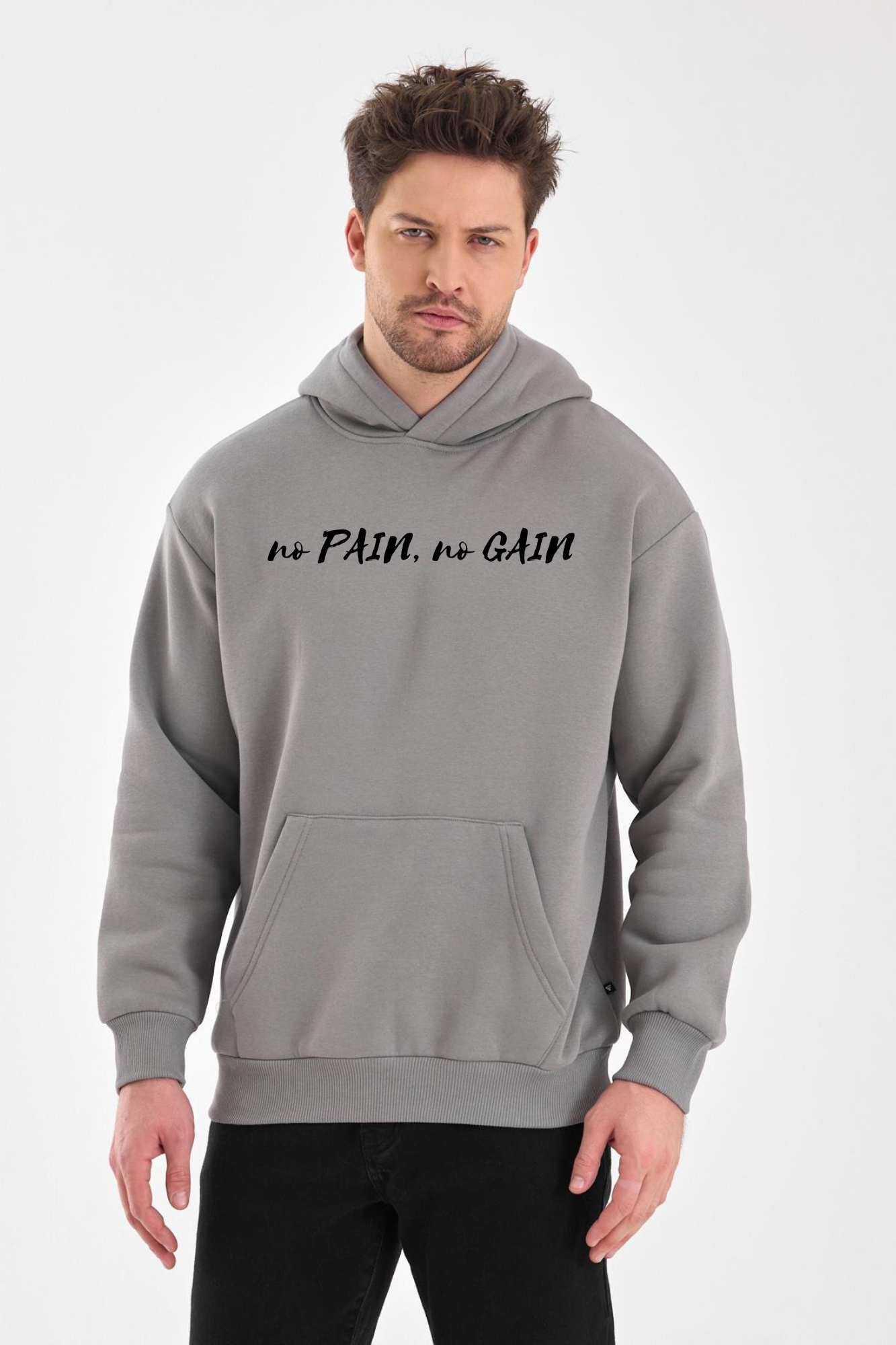 FİHA/2047-UNISEX BASKILI KAPŞONLU SWEAT - GRİ
