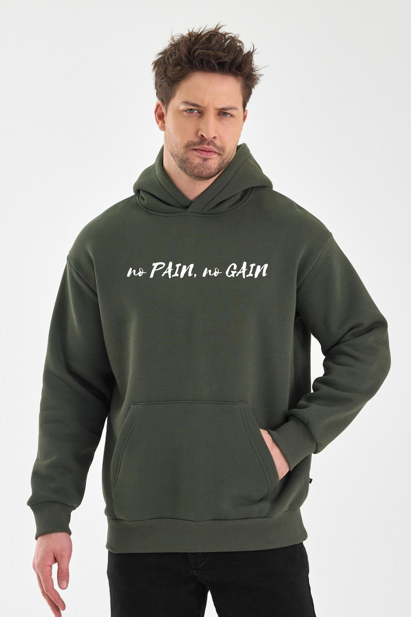 FİHA/2047-UNISEX BASKILI KAPŞONLU SWEAT - HAKİ