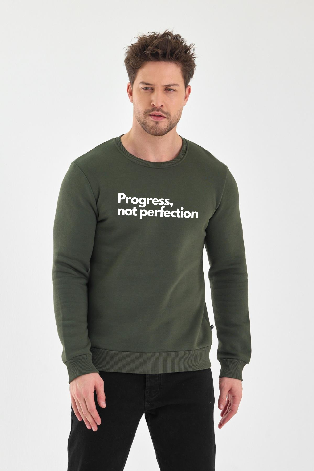 FİHA/2054-BASKILI ŞARDONLU SIFIR YAKA SWEAT - HAKİ