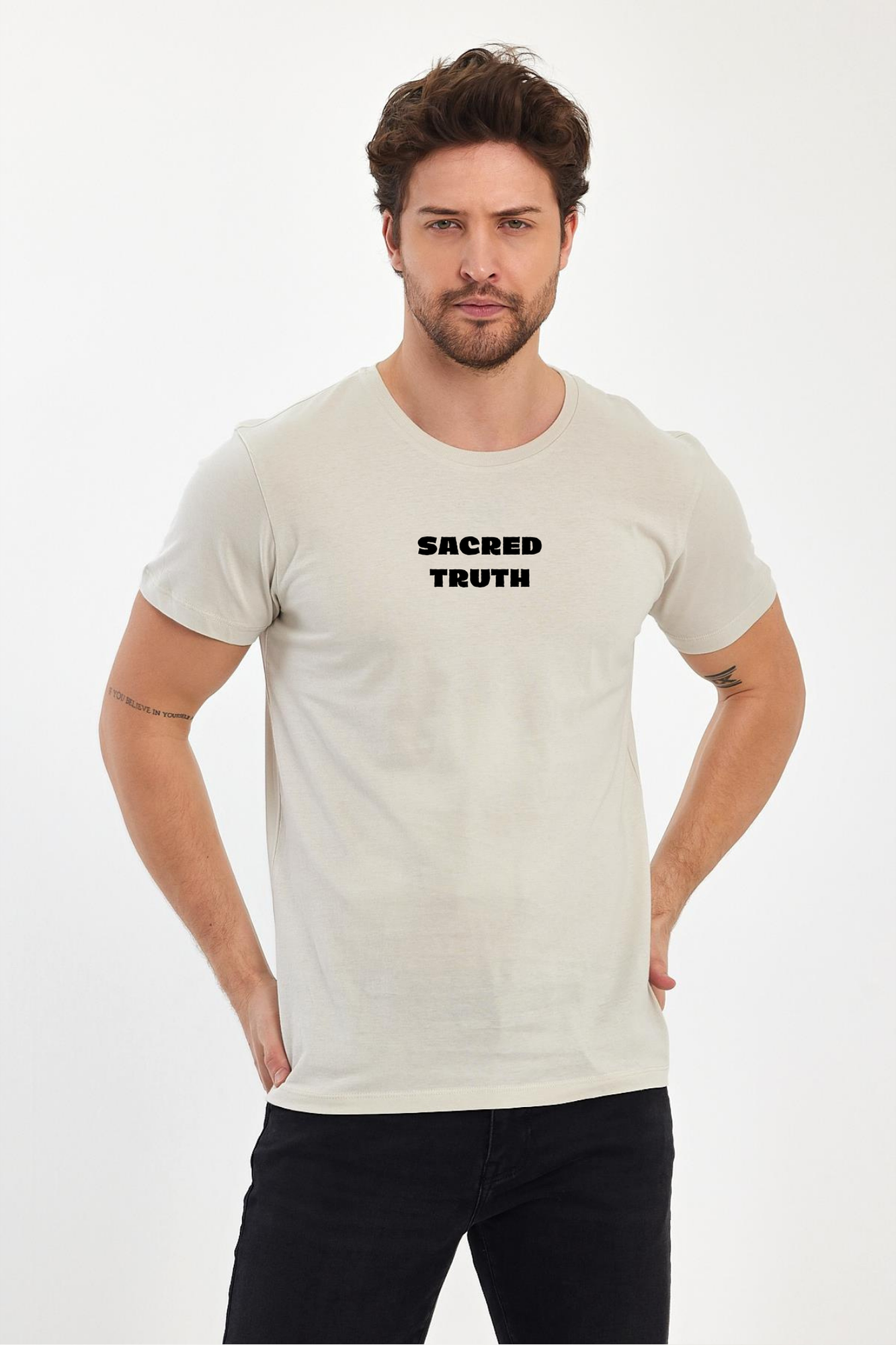 FİHA/2058-ERKEK BASKILI COMPACT SIFIR YAKA TSHIRT - TAŞ
