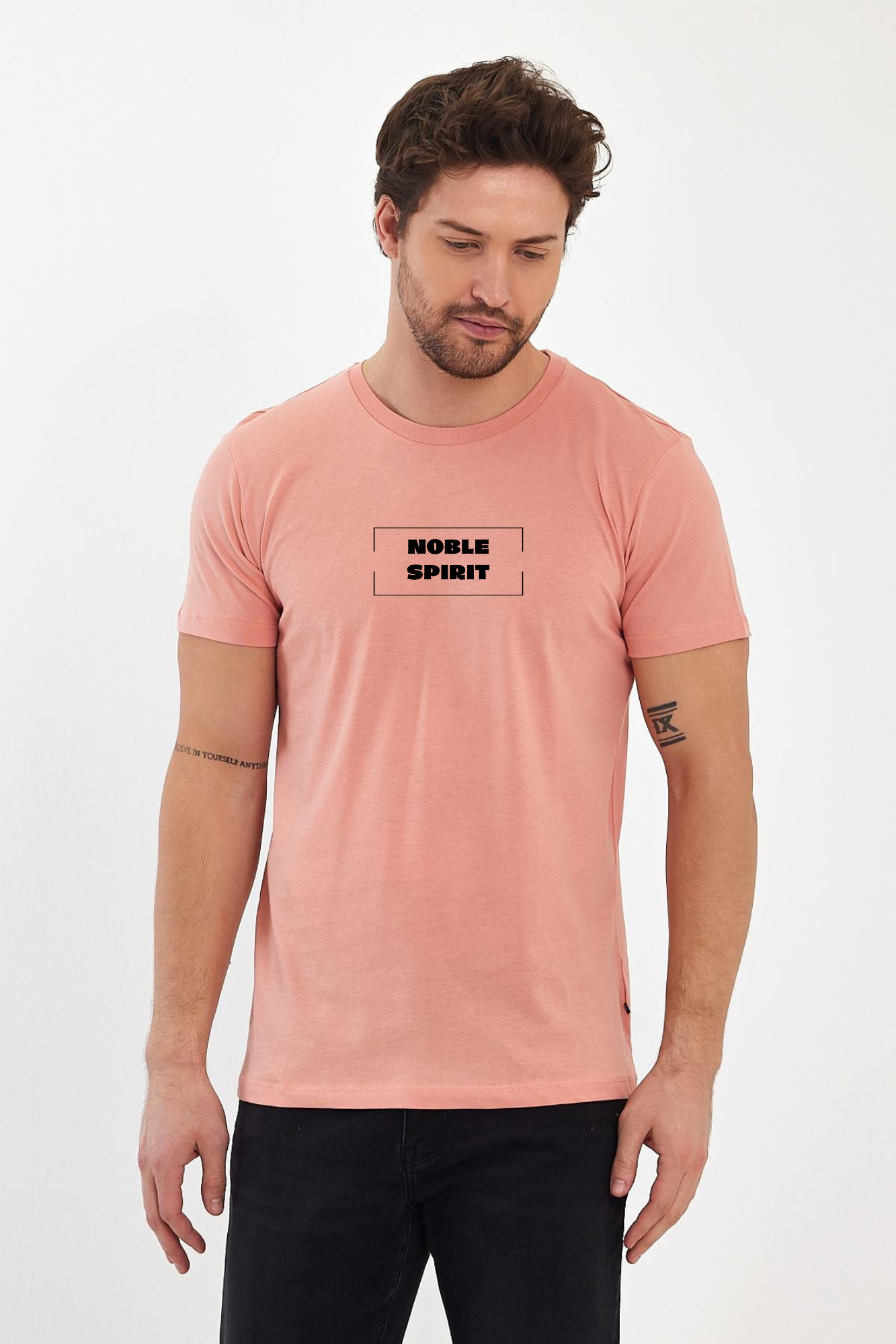 FİHA/2059- ERKEK BASKILI COMPACT SIFIR YAKA TSHIRT - APRICOT