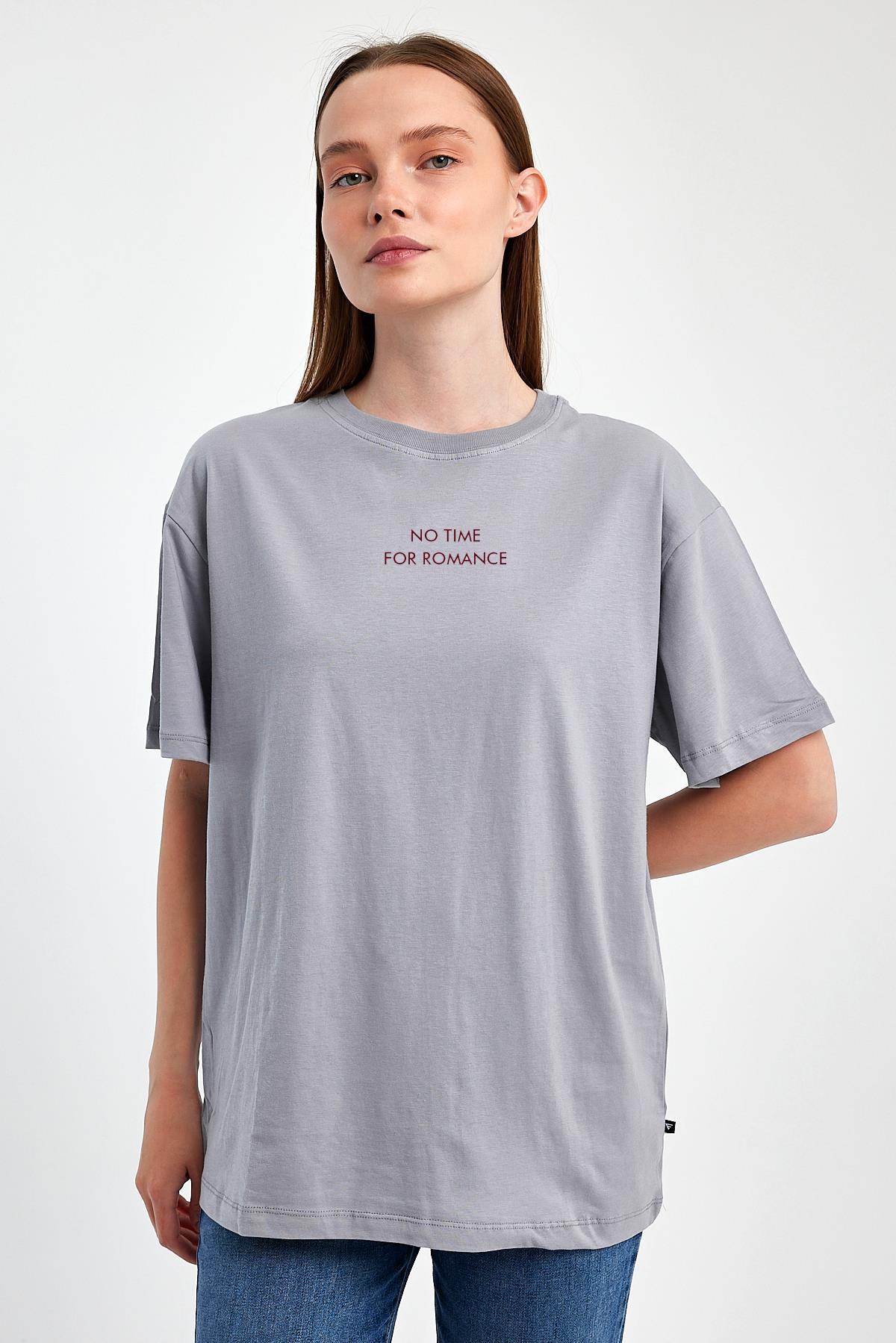 FİHA/2075-KADIN BASKILI OVERSIZE T-SHIRT - LİLA