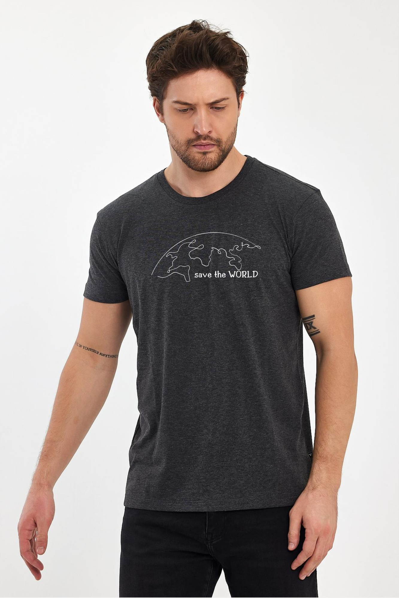 FİHA/2076-ERKEK BASKILI KOMPAK SIFIR YAKA TSHIRT - ANTRASİT