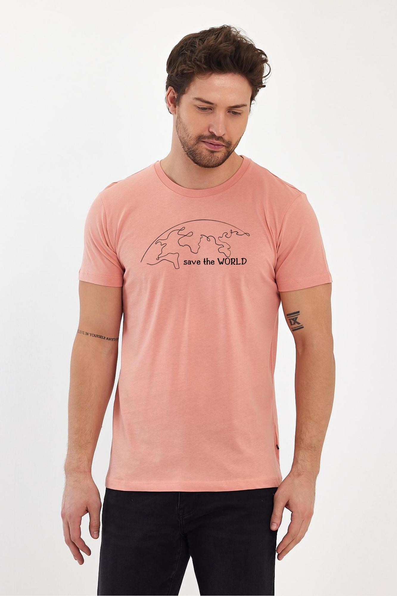 FİHA/2076-ERKEK BASKILI KOMPAK SIFIR YAKA TSHIRT - APRICOT