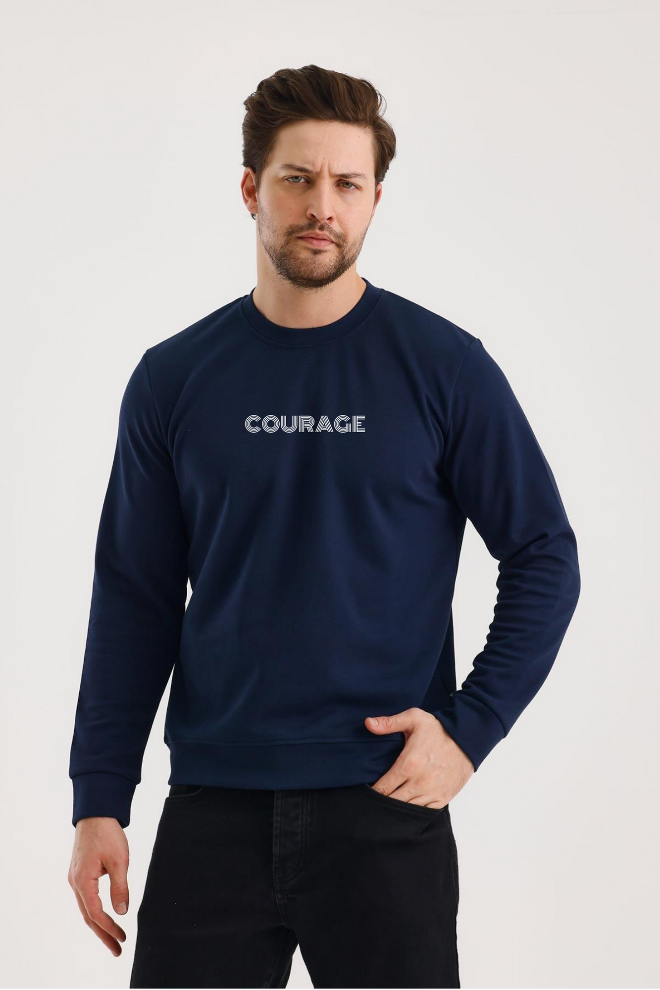 FİHA/2077-UNISEX BASKILI SIFIR YAKA SWEAT - LACİVERT