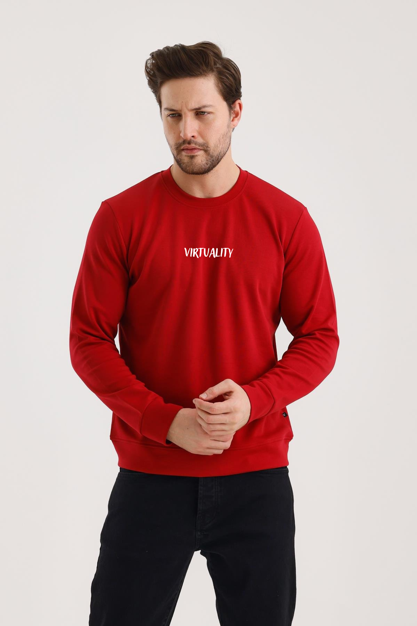 FİHA/2078-UNISEX BASKILI SIFIR YAKA SWEAT - TANGO RED