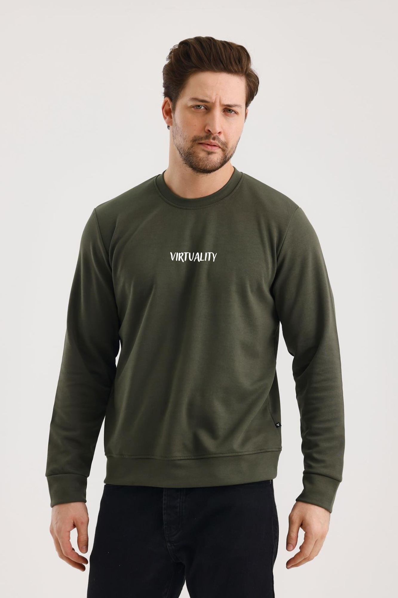 FİHA/2078-UNISEX BASKILI SIFIR YAKA SWEAT - HAKİ