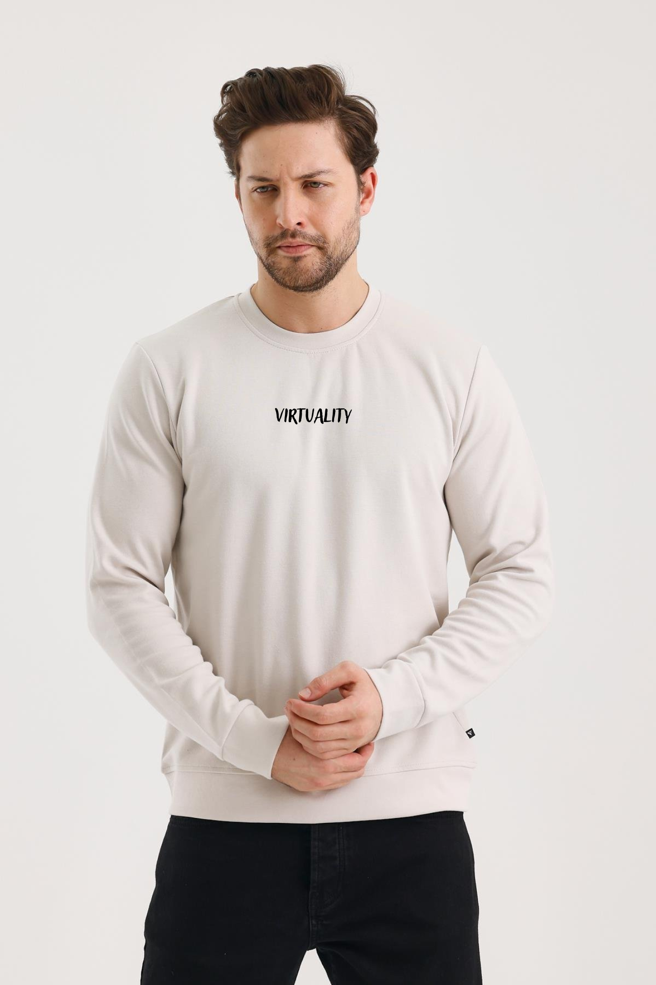FİHA/2078-UNISEX BASKILI SIFIR YAKA SWEAT - TAŞ