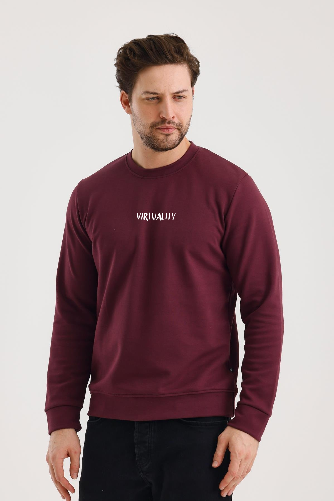 FİHA/2078-UNISEX BASKILI SIFIR YAKA SWEAT - MAUVE WINE