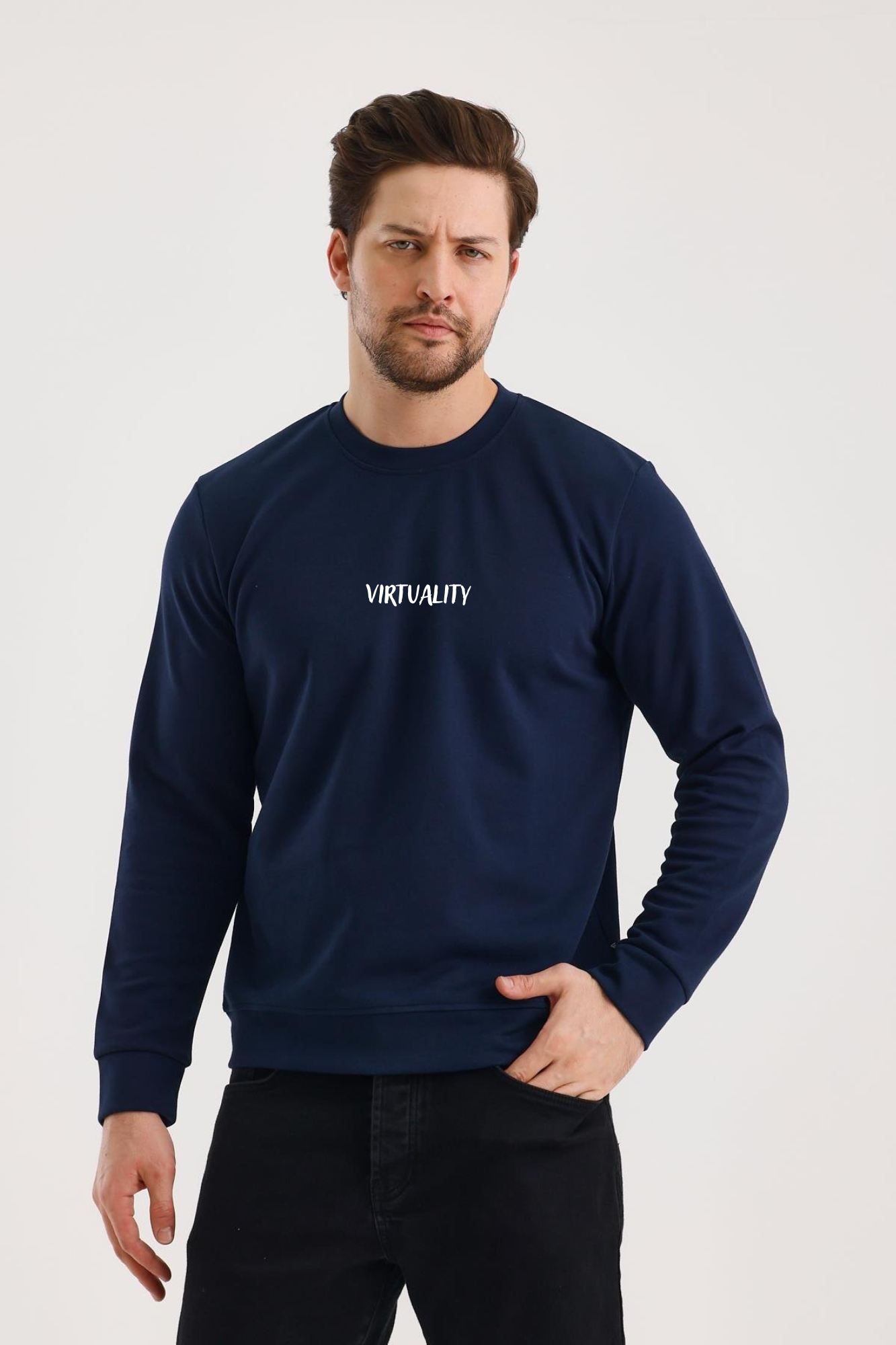 FİHA/2078-UNISEX BASKILI SIFIR YAKA SWEAT - LACİVERT