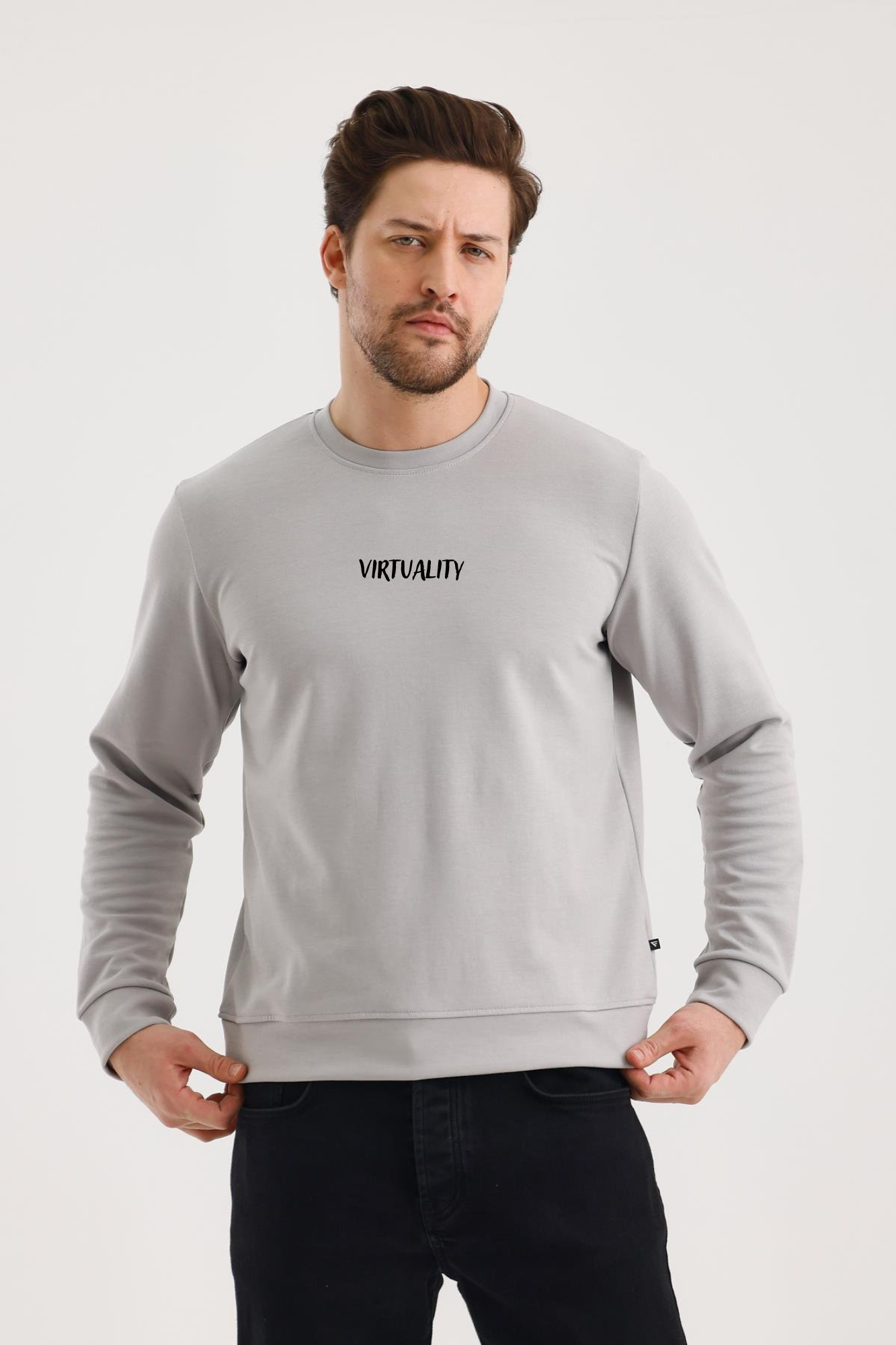 FİHA/2078-UNISEX BASKILI SIFIR YAKA SWEAT - GRİ