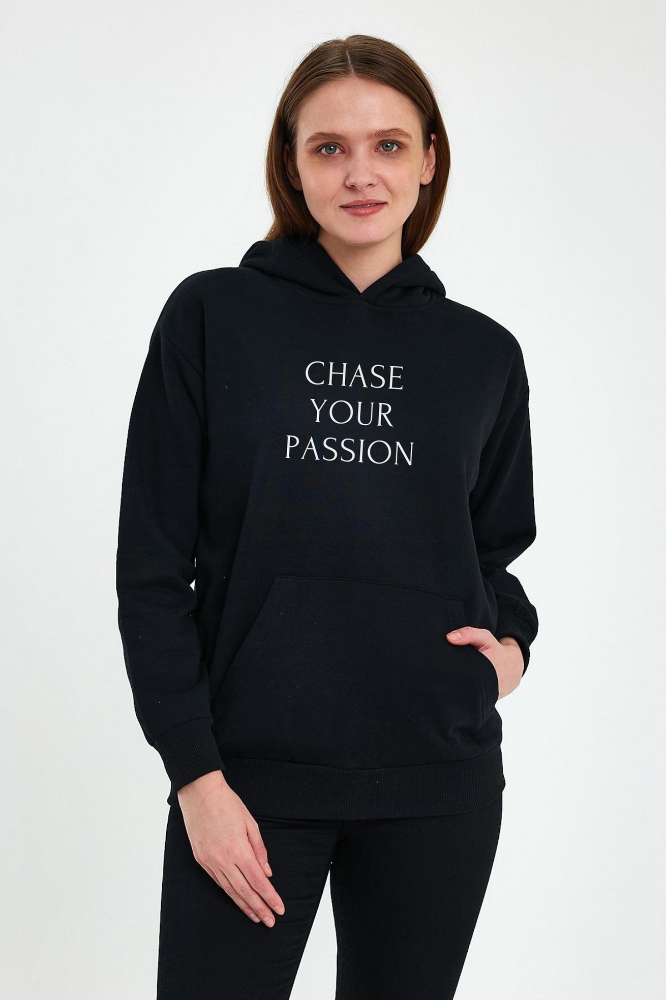 FİHA/2502-UNISEX BASKILI ŞARDONLU KAPŞONLU SWEAT - SİYAH