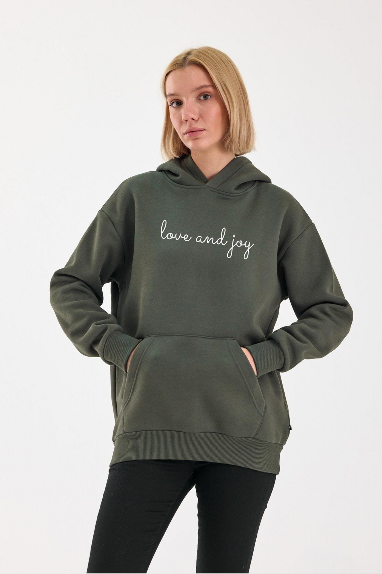 FİHA/2504-UNISEX BASKILI ŞARDONLU KAPŞONLU SWEAT - HAKİ
