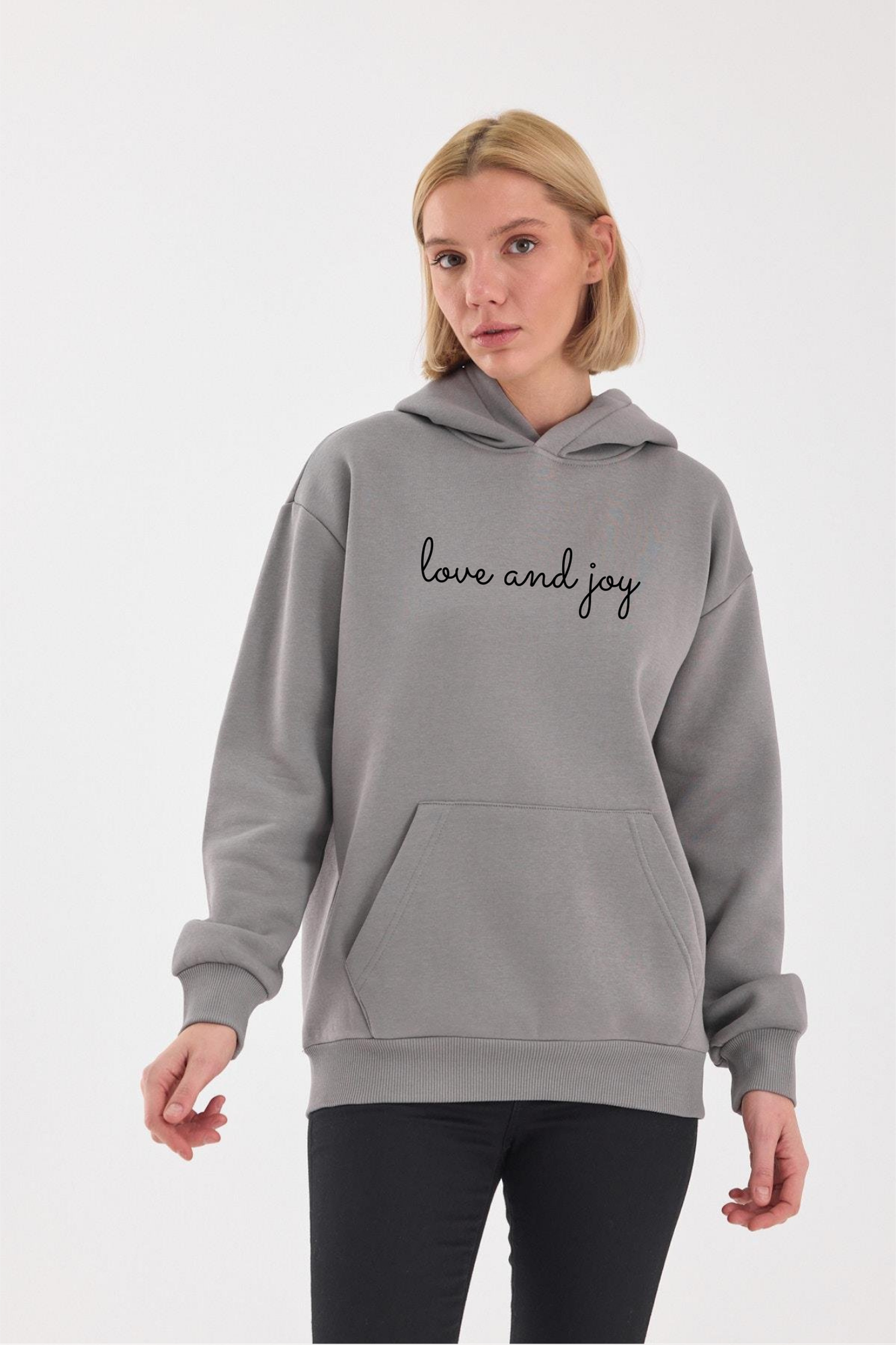 FİHA/2504-UNISEX BASKILI ŞARDONLU KAPŞONLU SWEAT - GRİ