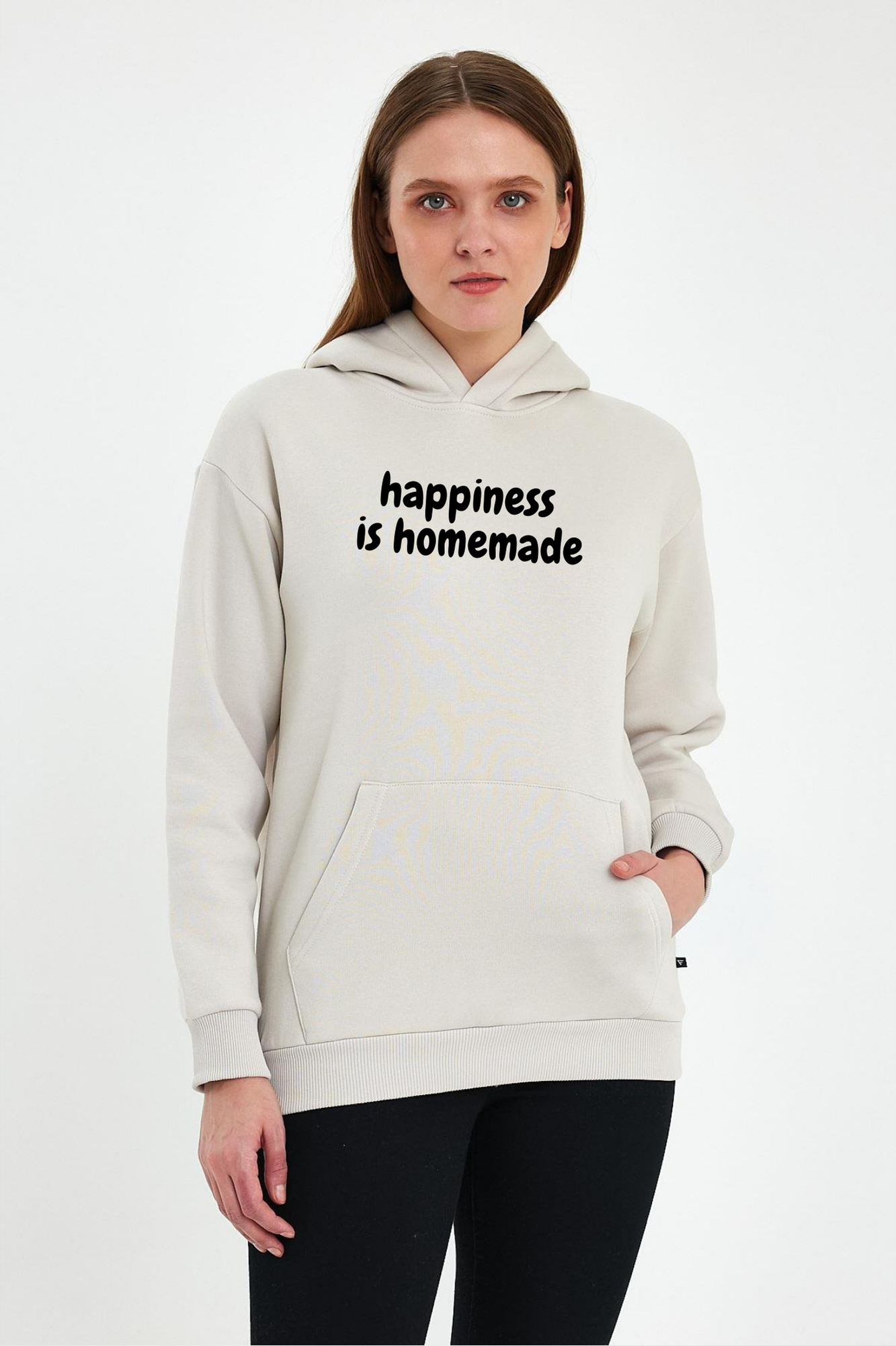 FİHA/2505-UNISEX BASKILI ŞARDONLU KAPŞONLU SWEAT - TAŞ