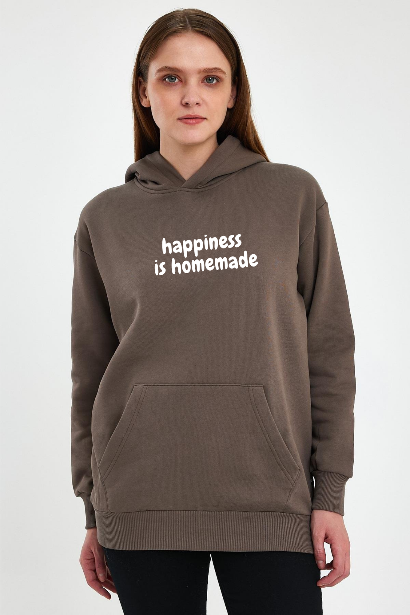 FİHA/2505-UNISEX BASKILI ŞARDONLU KAPŞONLU SWEAT - KAHVE