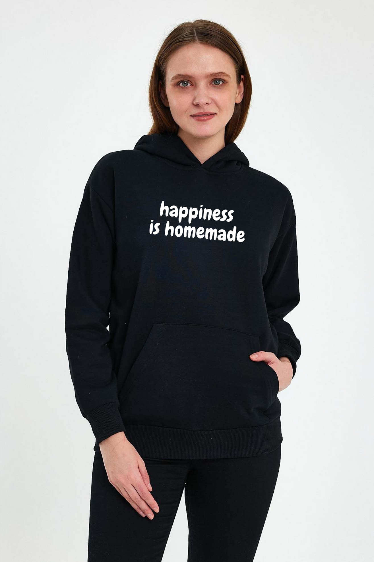 FİHA/2505-UNISEX BASKILI ŞARDONLU KAPŞONLU SWEAT - SİYAH