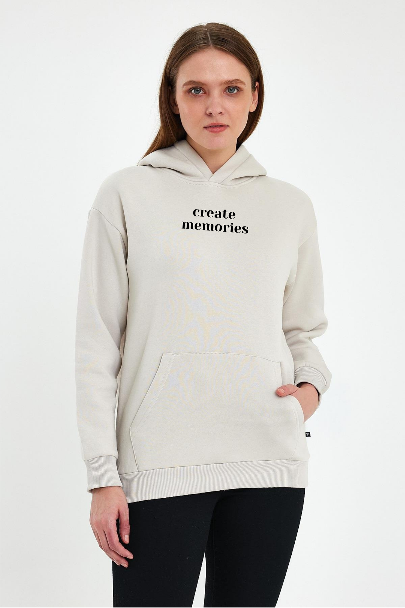 FİHA/2506-UNISEX BASKILI ŞARDONLU KAPŞONLU SWEAT - TAŞ