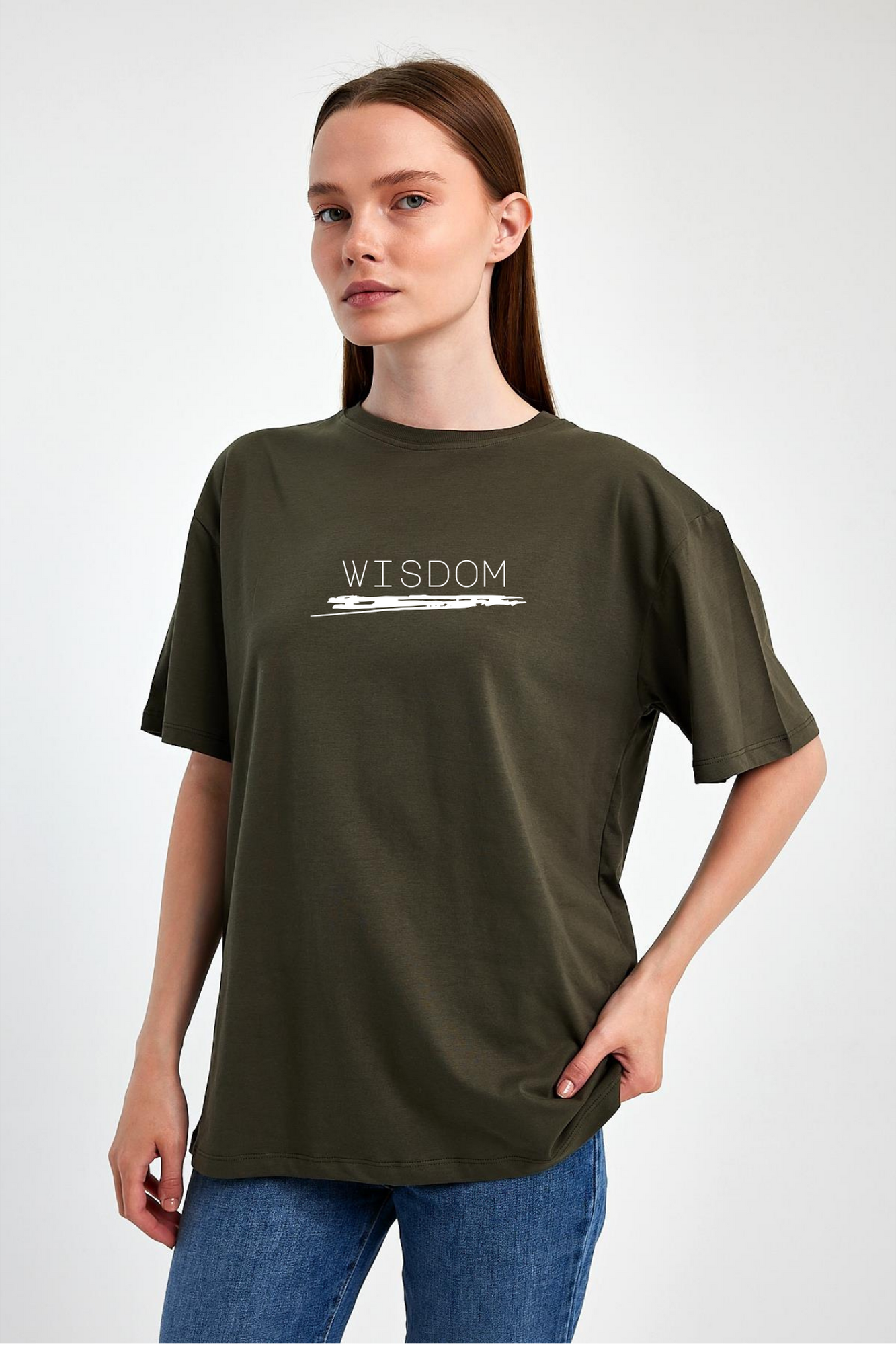 FİHA/2511-UNİSEX OVERSIZE BASKILI SIFIR YAKA TSHIRT - HAKİ
