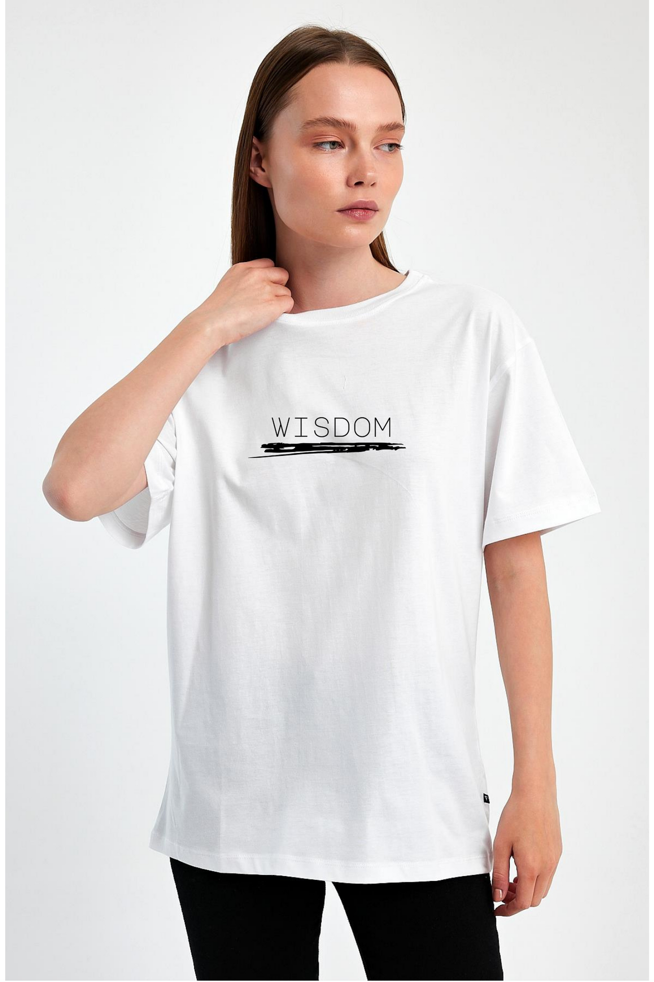 FİHA/2511-UNİSEX OVERSIZE BASKILI SIFIR YAKA TSHIRT - BEYAZ