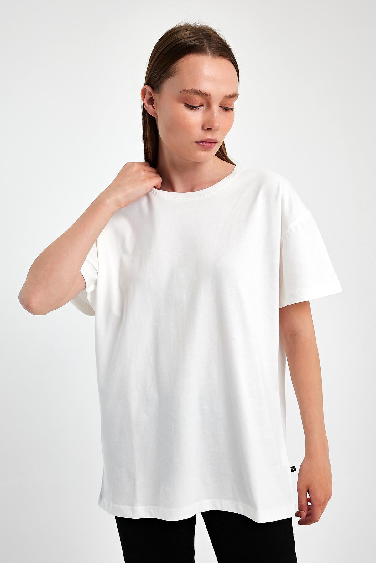 FİHA/3009-KADIN OVERSIZE T-SHIRT - BEYAZ