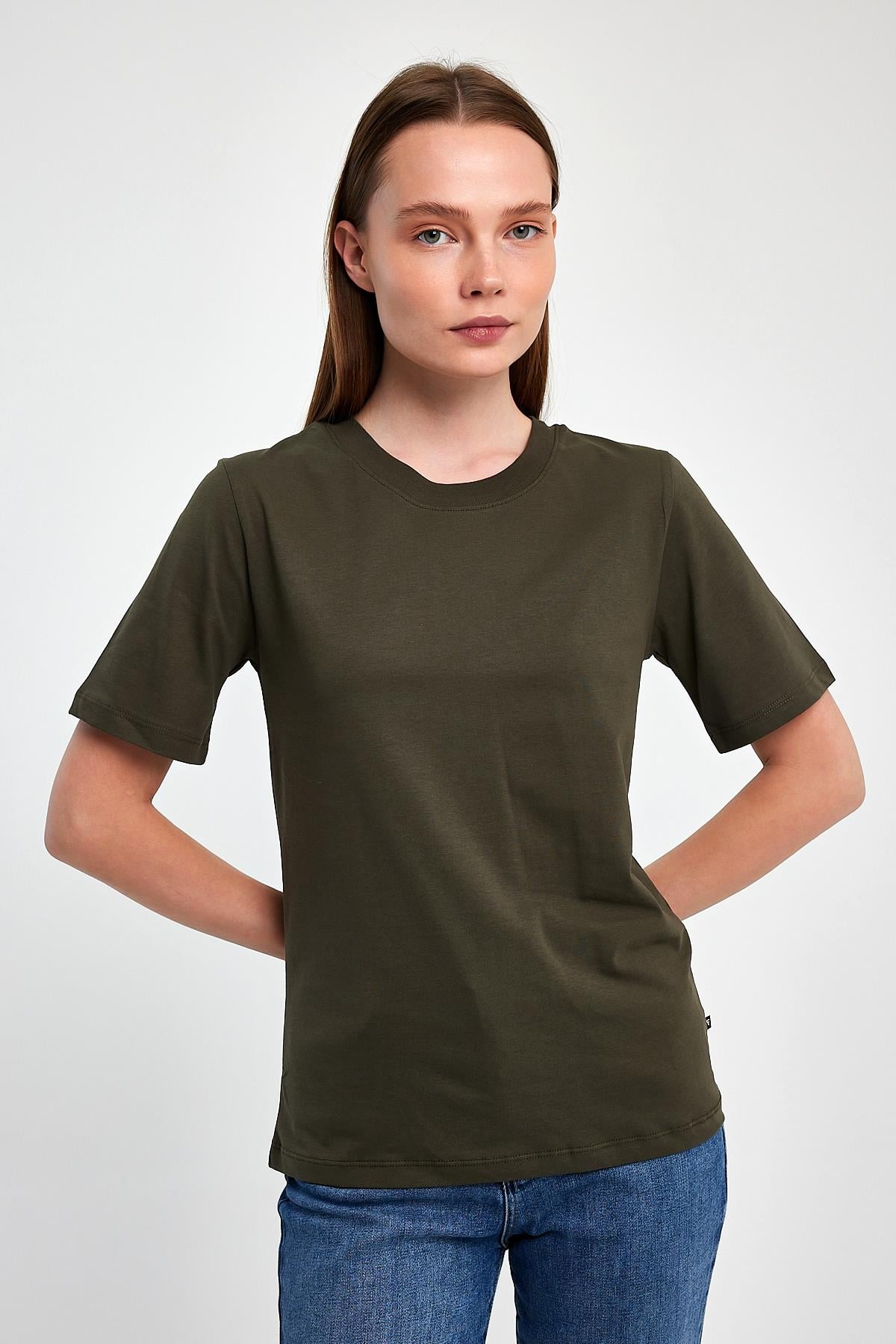 FİHA/3015-KADIN SIFIR YAKA T-SHIRT - HAKİ