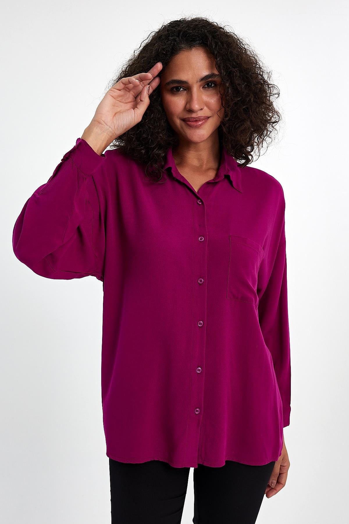 FİHA/3040-KADIN OVERSIZE POPLİN GÖMLEK - VİOLET