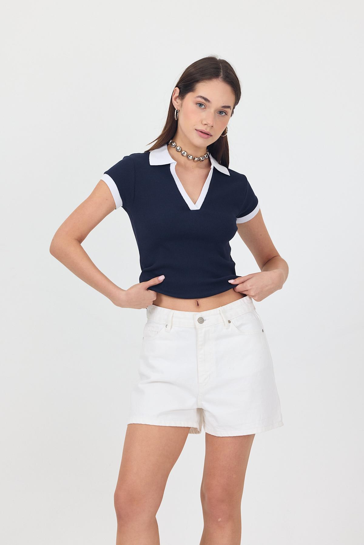 FİHA/3044-KADIN KAŞKORSE POLO YAKA TSHIRT - LACİVERT