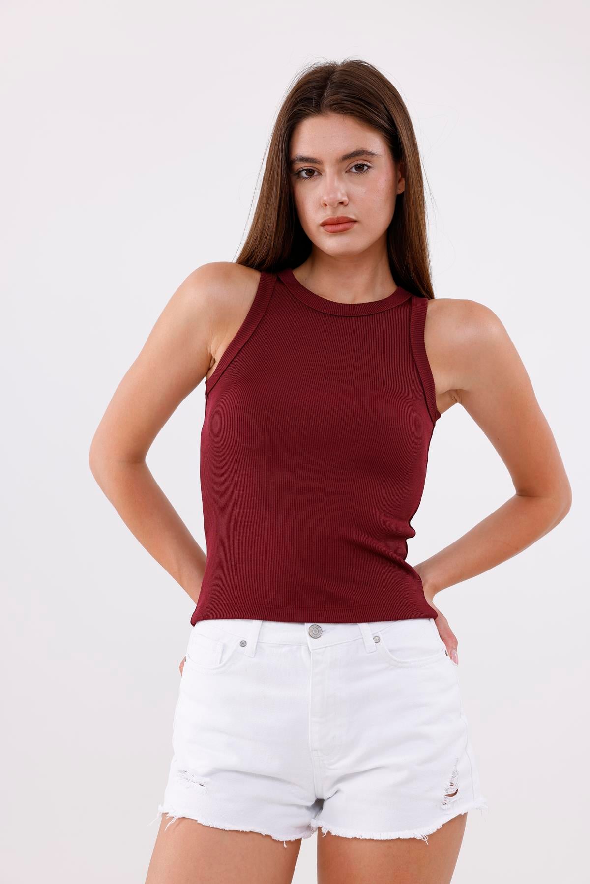 FİHA/3051-KADIN KAŞKORSE BİYELİ ATLET - BORDO