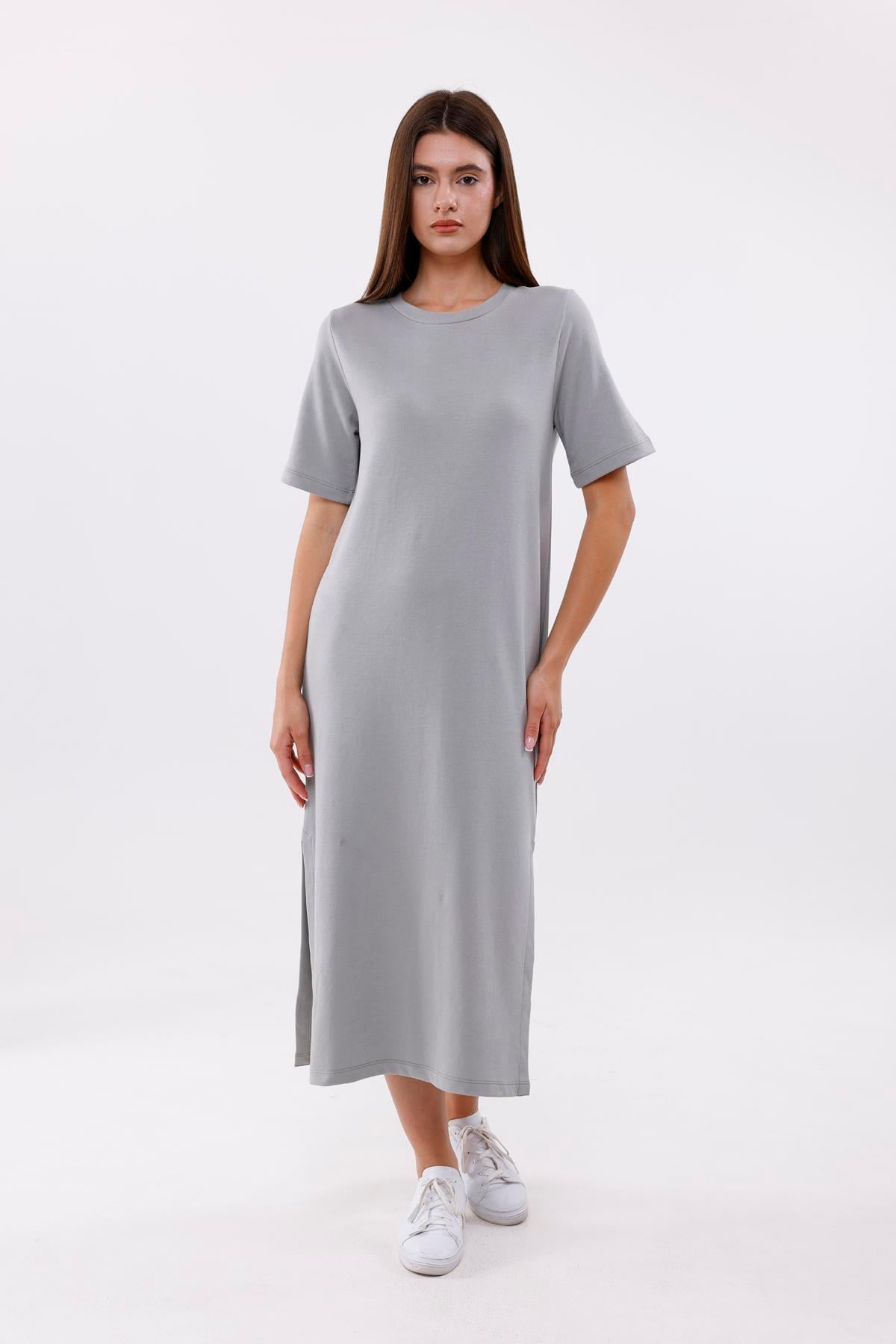 FİHA/3053-KADIN UZUN ELBİSE - ULTIMATE GRAY