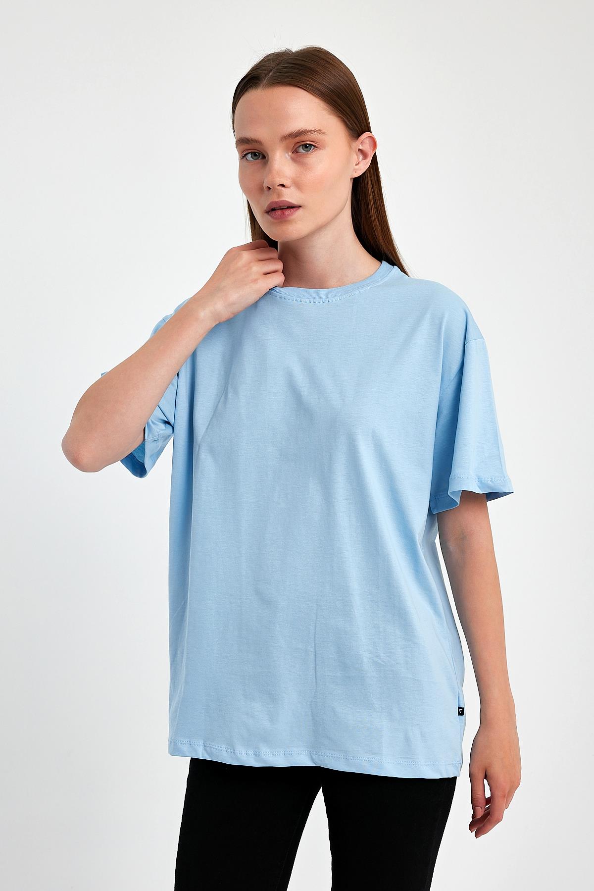 FİHA/3095-KADIN OVERSIZE T-SHIRT - AİRY BLUE