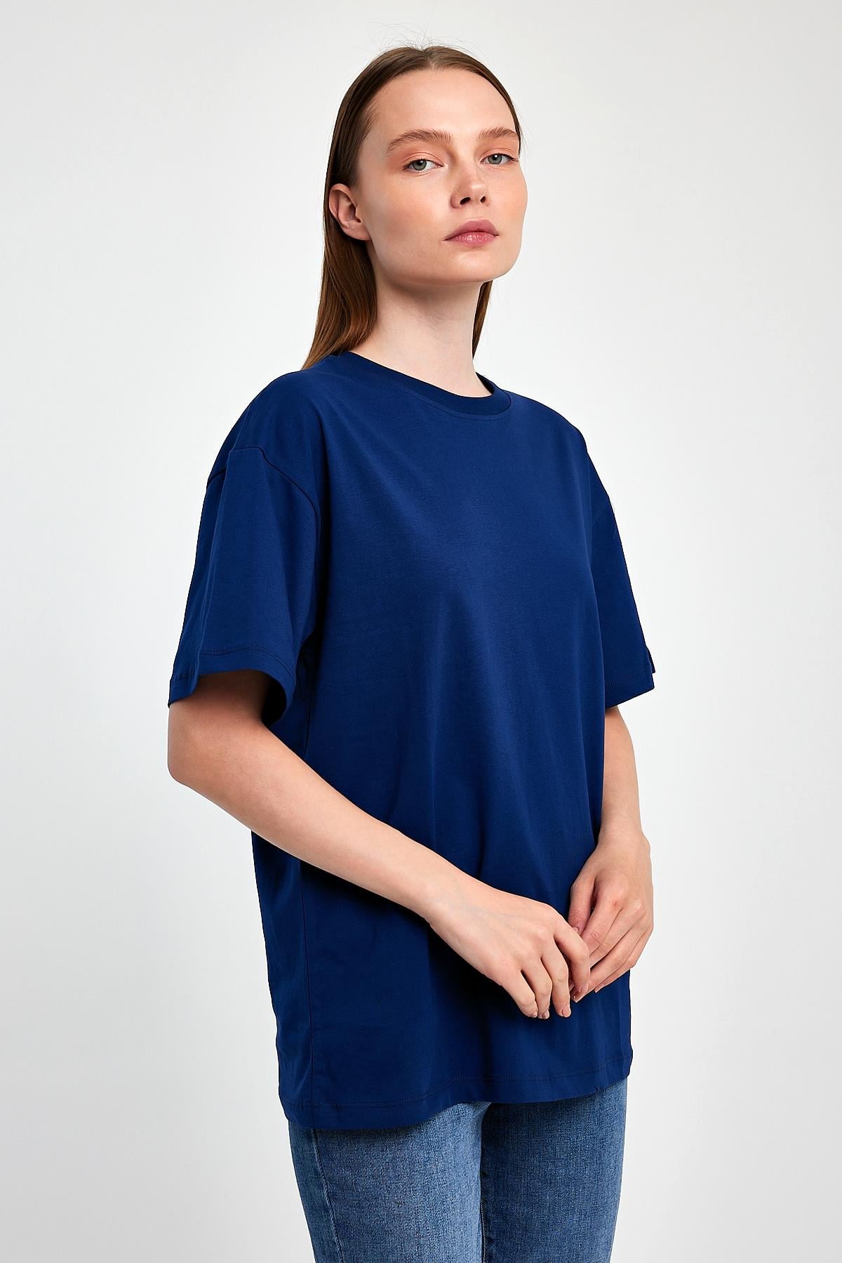 FİHA/3095-KADIN OVERSIZE T-SHIRT - LACİVERT